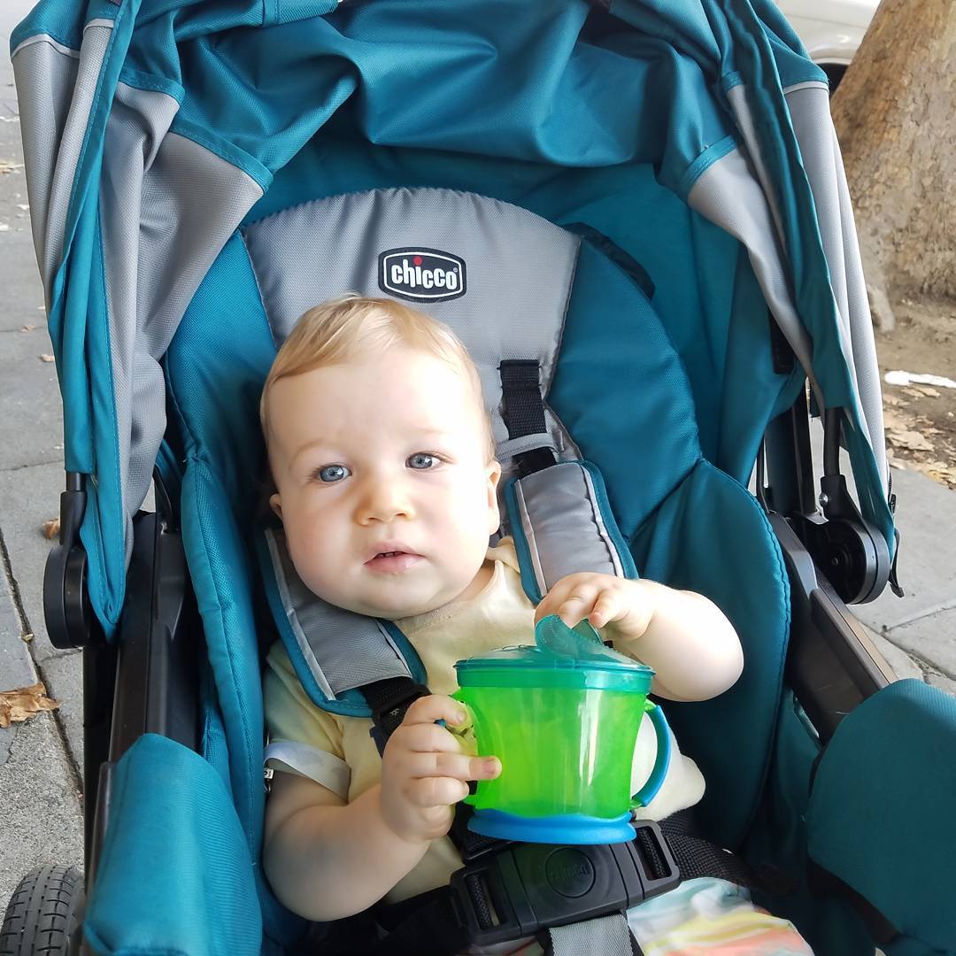 Eating snacks on his own!